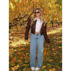 Damen cropped jacke mit schickem Kunstfellkragen R&B