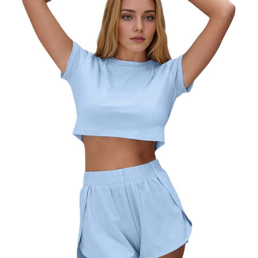 Damen Komfortables und lässiges Lounge-Set mit Cropped T-Shirt und Shorts R&B