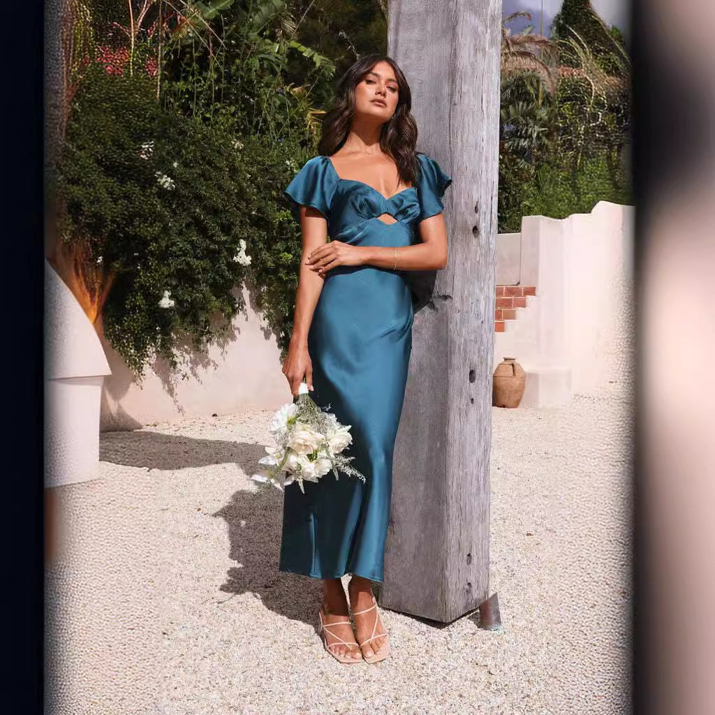 Damen Maxikleid mit raffiniertem Cut-Out-Detail und voluminösen Ärmeln R&B