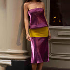 Damen Bandeau Kleid mit eleganten Kontrastfarben und schimmerndem Satin R&B