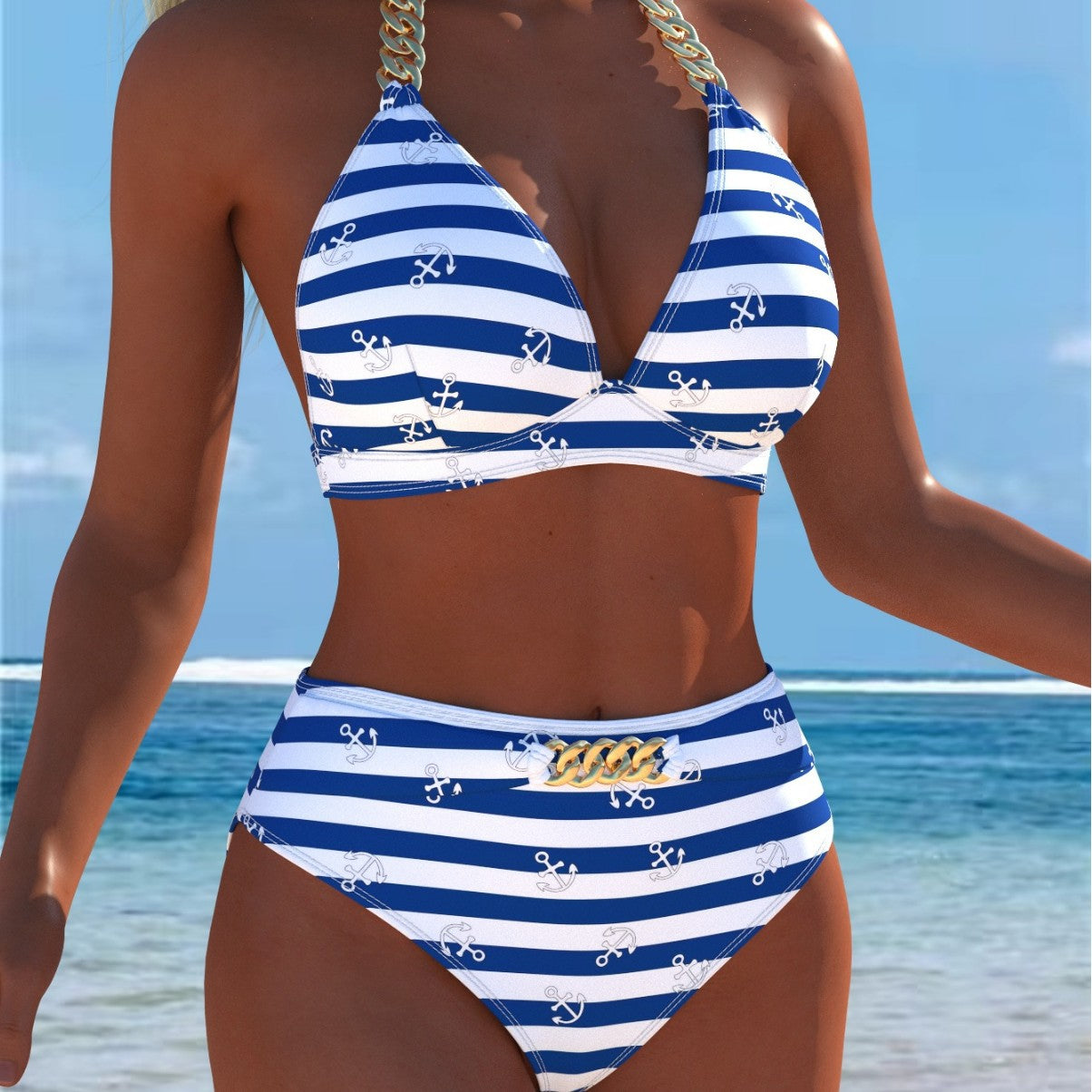 Damen Bikini mit luxuriösem Marmormuster und edlen Details R&B