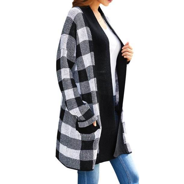 Damen Gemusterter Strickcardigan mit offenem Schnitt und langen Ärmeln R&B