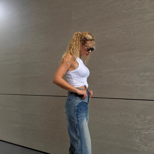 Damen High-Waist Denim-Hose mit angesagtem Patchwork-Design R&B