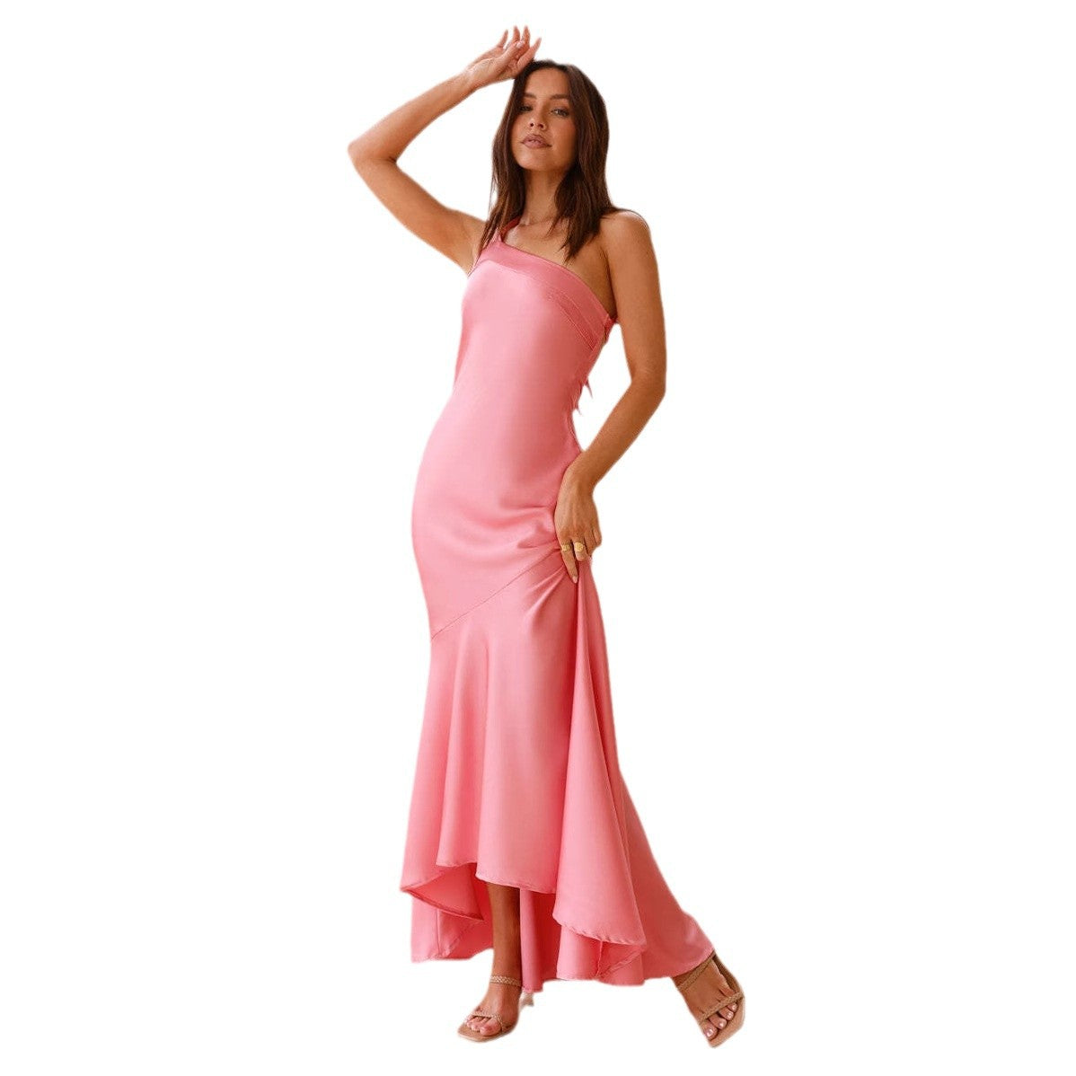 Damen Maxikleid mit asymmetrischem Saum und feinen Trägerdetails R&B