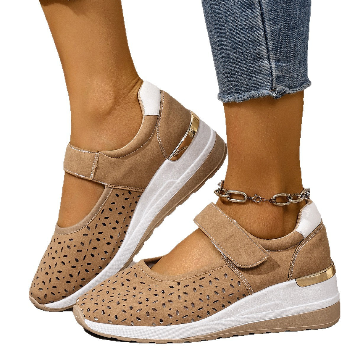 Damen Komfortable Sneaker mit atmungsaktiven Cut-Outs und verstellbarem Klettverschluss R&B
