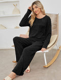 R&B | Lounge Satz Strickrib Textur Lockere Passform Langärmliges Oberteil & Hose