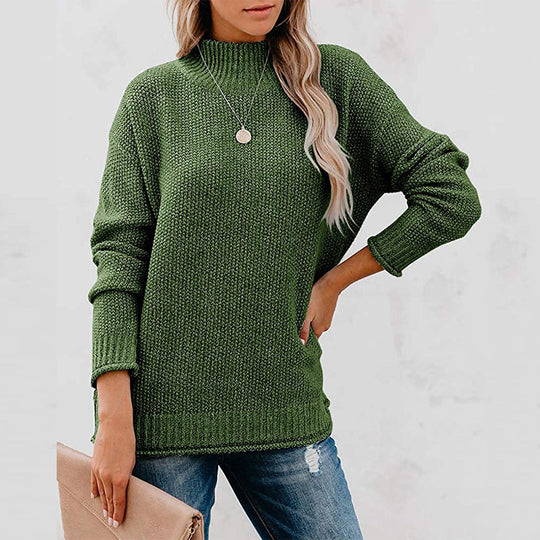 Damen Grobstrickpullover mit hochgeschlossenem Kragen und lässiger Passform R&B