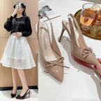 Damen Slingback-Pumps mit elegantem Schleifenakzent und spitzer Kappe R&B
