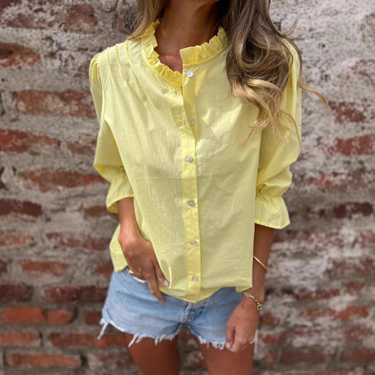 Damen luftige Bluse mit Rüschendetails und voluminösen Ärmeln R&B
