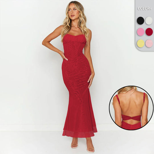 Damen Elegantes Maxikleid mit sanften Rüschendetails und schmalen Trägern R&B