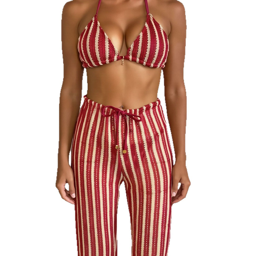 Damen Bikini-Set mit gestreiftem Oberteil und lässigen Hosen R&B