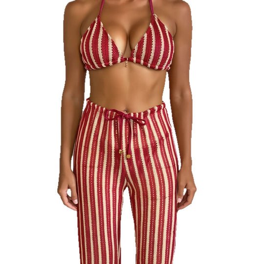 Damen Bikini-Set mit gestreiftem Oberteil und lässigen Hosen R&B