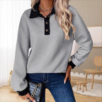 Damen Stepp-Pullover mit Kragen und Knopfleiste R&B