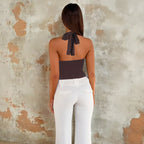 Damen Halter-Crop-Top mit gerafftem Design R&B