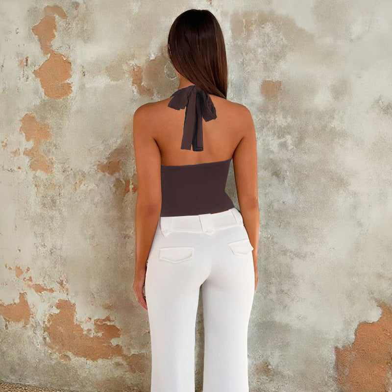 Damen Halter-Crop-Top mit gerafftem Design R&B