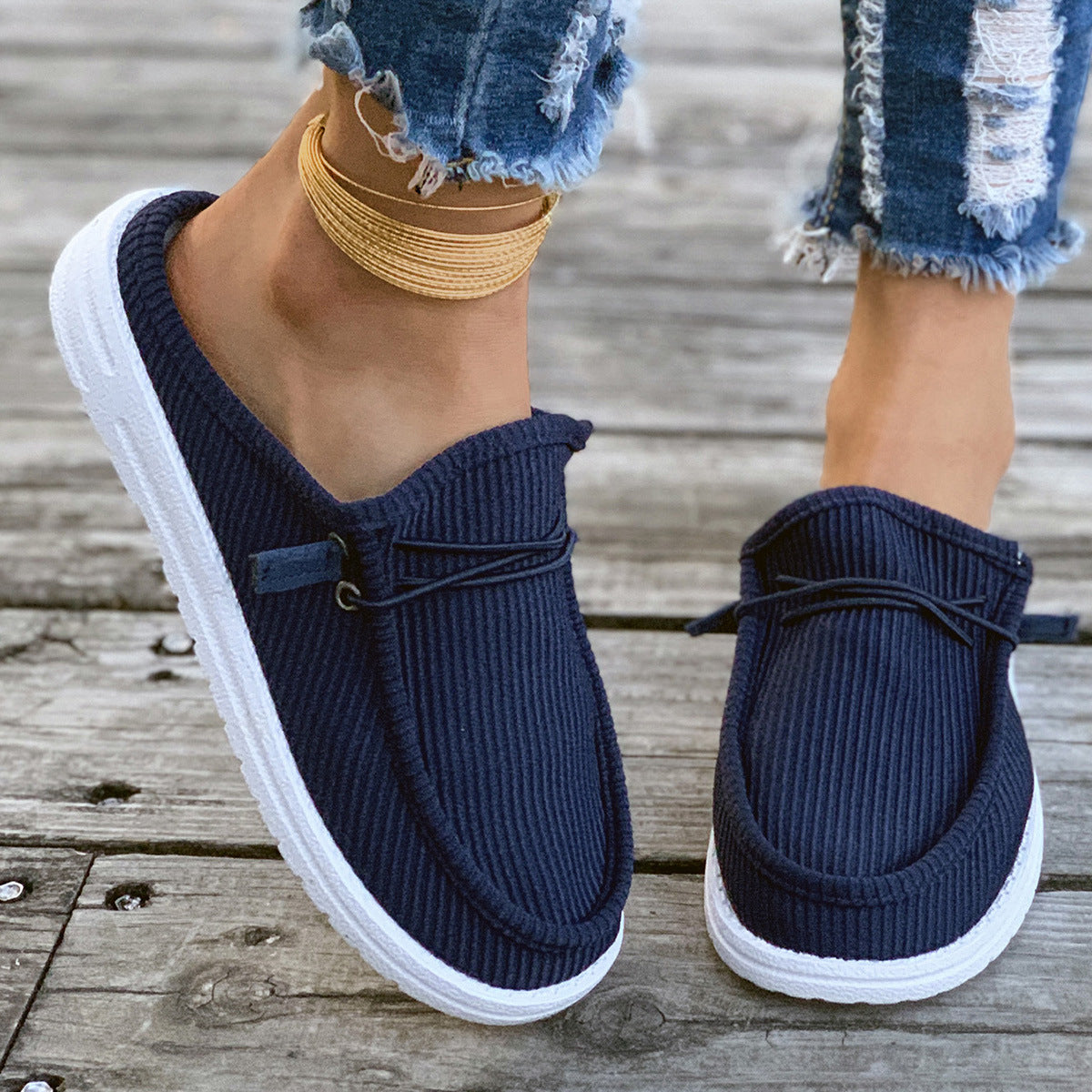 Damen Slip-On Mokassins mit attraktiver Rippstruktur R&B