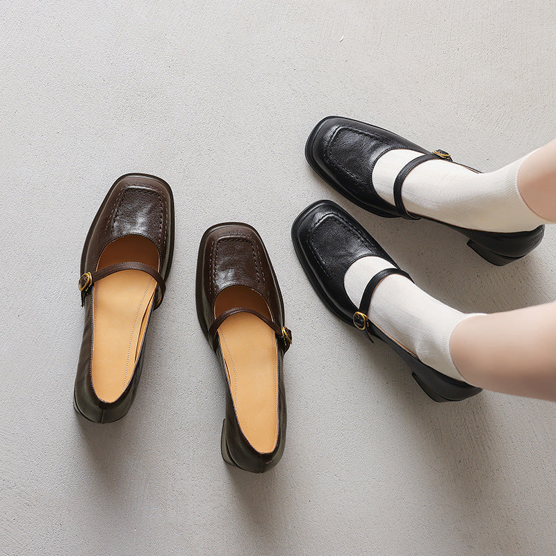 Damen elegante Mary Janes mit Blockabsatz und modischer Schnalle R&B
