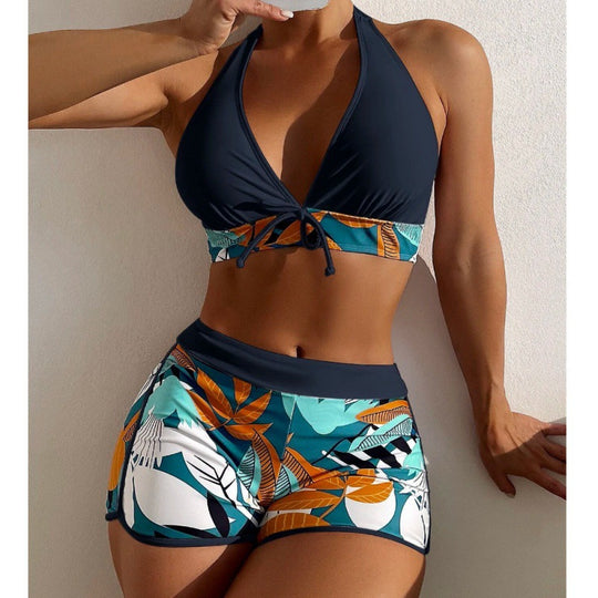 Damen Hochgeschlossen Bikini mit verspieltem Blumenmuster R&B