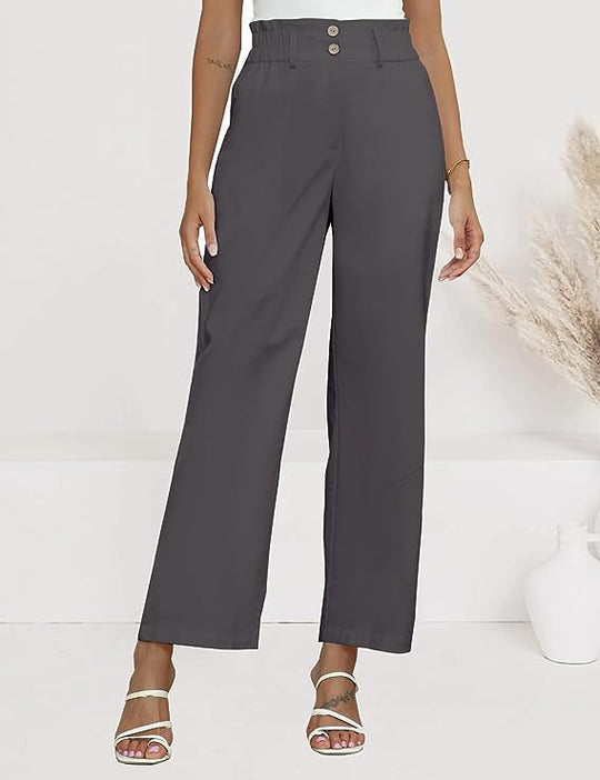 Damen weite Stoffhose mit elastischem Bund und modischen Knopfdetails R&B