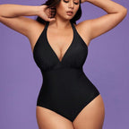 Damen eleganter Badeanzug mit tiefem V-Ausschnitt und figurformendem Schnitt R&B
