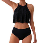 Damen Sportliches Crop-Top Bikini mit hohem Taillen-Höschen R&B