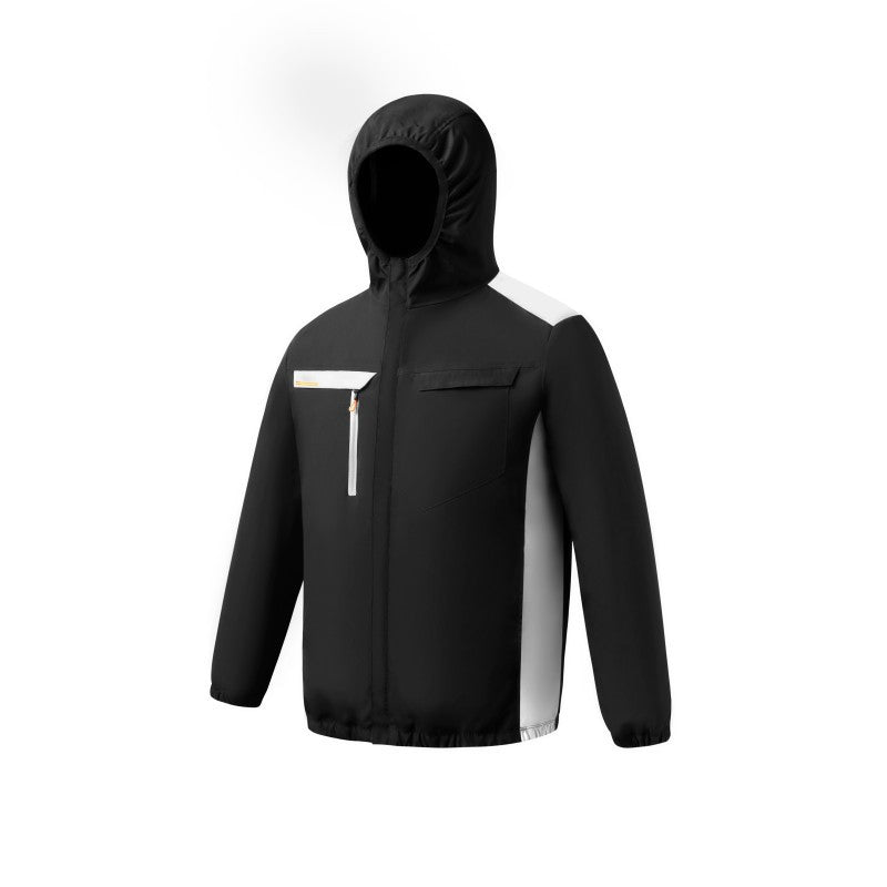 Herren nan belüftete Kühljacke mit mehreren integrierten USB-Lüftern, verstellbarer Kapuze und winddichtem Material R&B