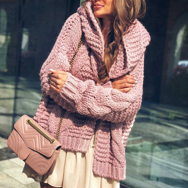 Damen Grobstrickjacke im lässigen Oversized-Stil mit Schalkragen und großen Taschen R&B