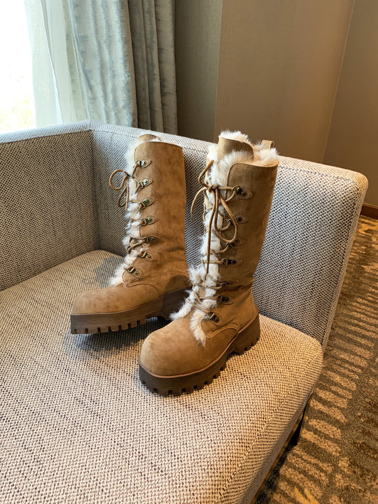 Damen Winterstiefel mit warmem Fellkragen und rutschfester Sohle R&B