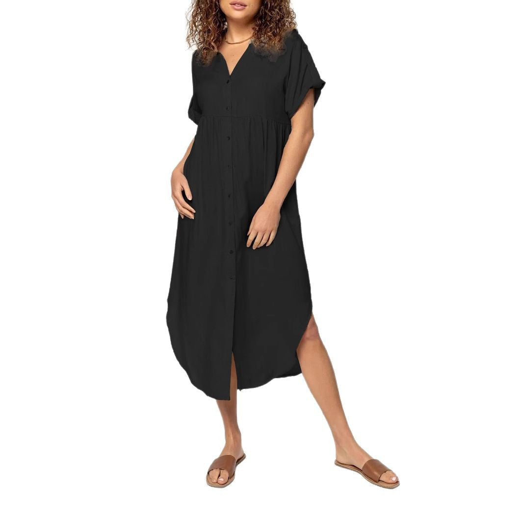 Damen Hemdkleid mit bodenlangem Schnitt und Knopfdetails R&B