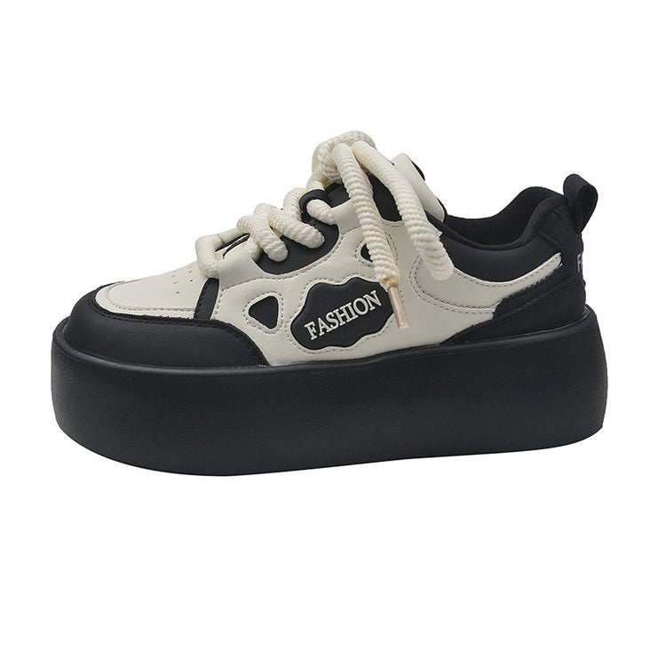Damen modische Plateau-Sneaker mit glänzender Oberfläche und rutschfester Sohle R&B