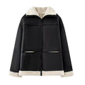 Damen Kunstlederjacke mit warmem Sherpa-Futter und praktischen Taschen R&B