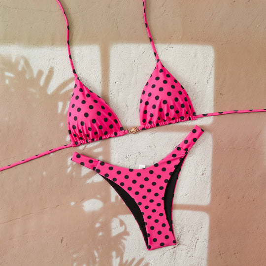 Damen Triangel-Bikini mit modernen Schnittdetails und großflächigen Polka Dots R&B