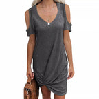 Damen V-Ausschnitt Minikleid mit offenem Schulterdesign und raffinierten Knotendetails R&B