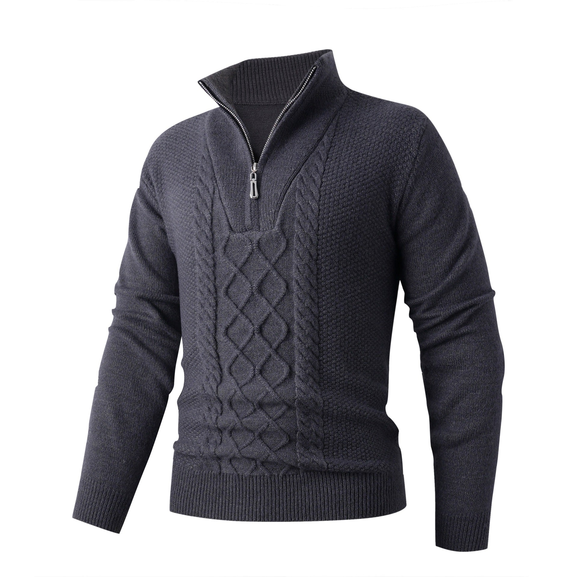 Herren Eleganter Strickpullover mit hohem Kragen und Reißverschluss R&B