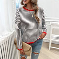 Damen Lässiger Streifenpullover mit Farbigen Akzenten R&B