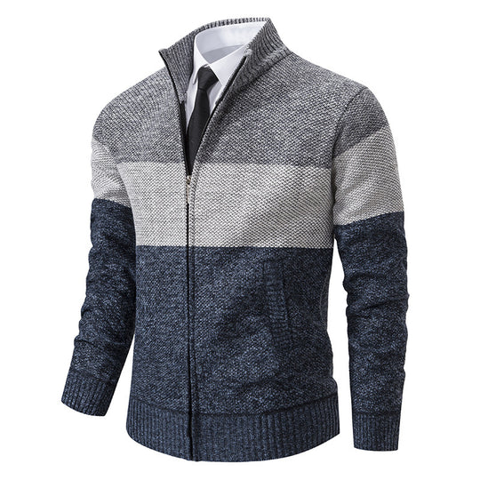 Herren modische Strickjacke mit hohem Kragen und modernem Reißverschluss R&B