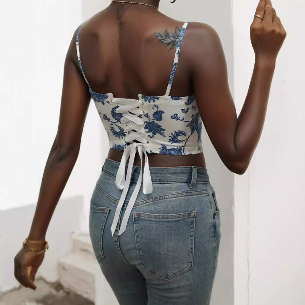 Damen Blütenmuster Cropped Top R&B