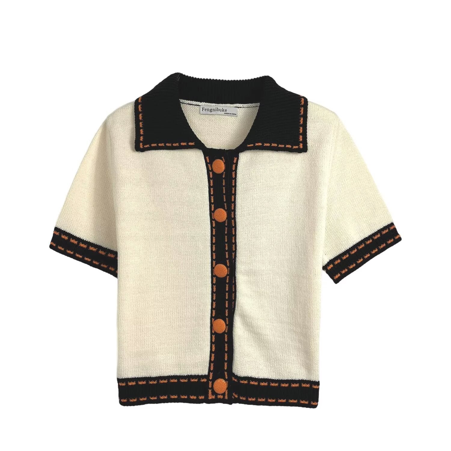 Damen Kurzarmpullover mit kontrastierenden Details R&B