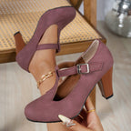 Damen elegante T-Strap Absatzschuhe
