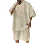 Unisex nan übergroßes Freizeit-Set aus strukturierter Waffelqualität mit Rundhalsausschnitt und locker sitzender Bermudashorts R&B