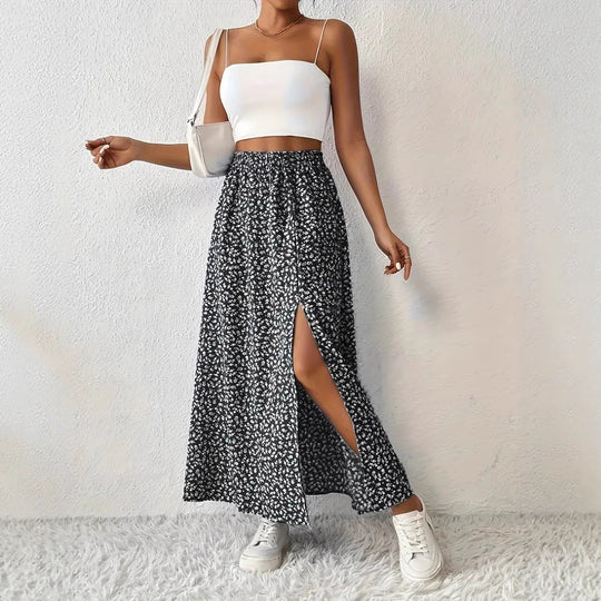 Damen Maxirock mit elegantem Schlitz und floralem Muster R&B