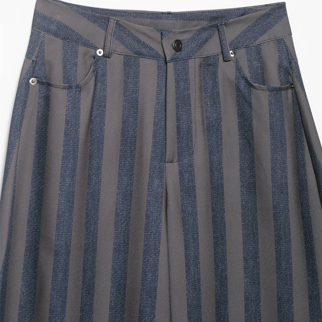 Damen weite High-Waist-Hose mit stilvollem Streifenmuster R&B