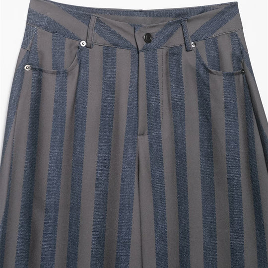 Damen weite High-Waist-Hose mit stilvollem Streifenmuster R&B