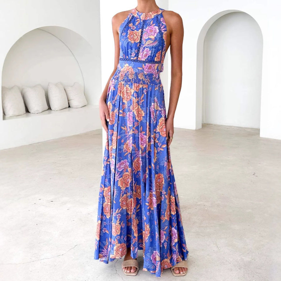 Damen Maxikleid mit elegantem floralem Design und schwingendem Rock R&B