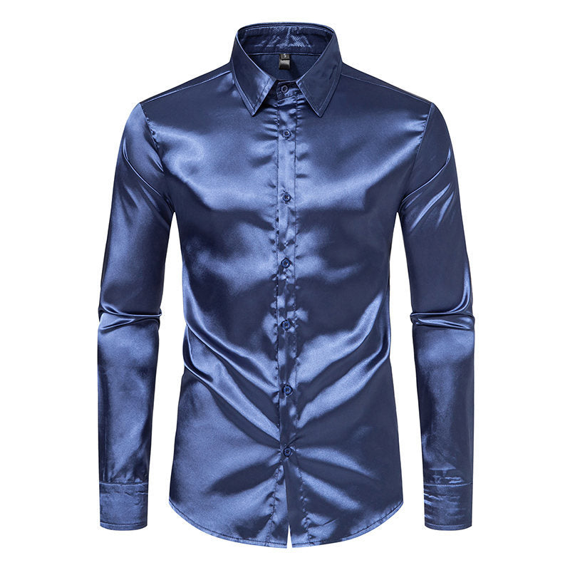Herren Elegantes Satin-Hemd mit glänzender Oberfläche und modernem Schnitt R&B