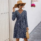 Damen V-Ausschnitt Freizeitkleid mit Taillengürtel und Rüschensaum R&B