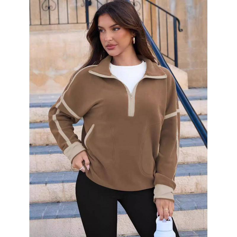Damen Fleecpullover mit halbem Reißverschluss und kontrastierenden Ärmeln R&B