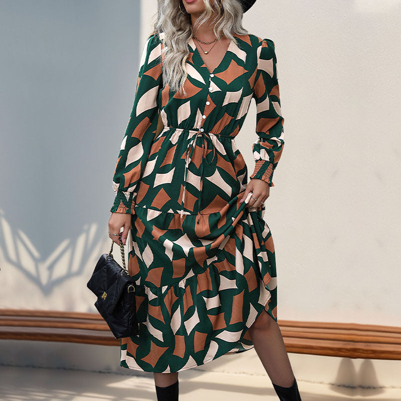 Damen Maxikleid mit knöpfen und elastischem Taillenzug R&B