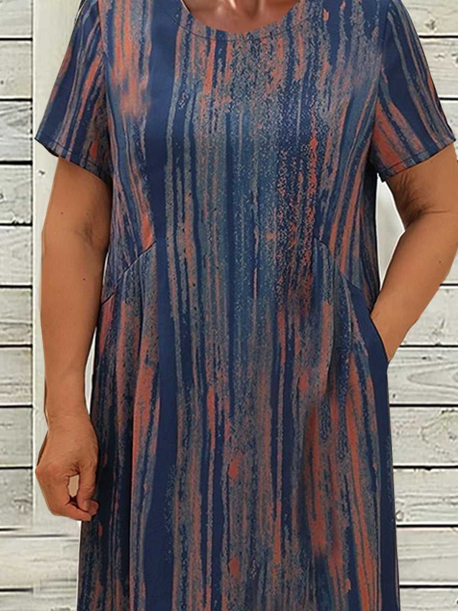 Damen lässiges Maxikleid mit innovativem Streifenmuster und praktischen Seitentaschen