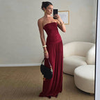 Damen Maxi-Kleid mit figurbetontem Oberteil und fließendem Rock